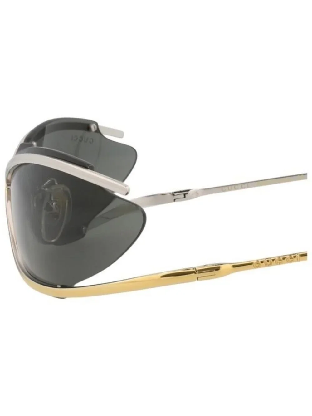 New Gucci Mens Shield/Wrap Gold Gold Grey Fashion Designer Sunglasses